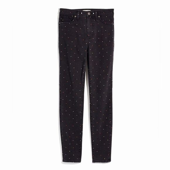 Madewell Vintage Washed Black High Rise Metallic Rainbow Dotted Skinny Jeans - Picture 3 of 13